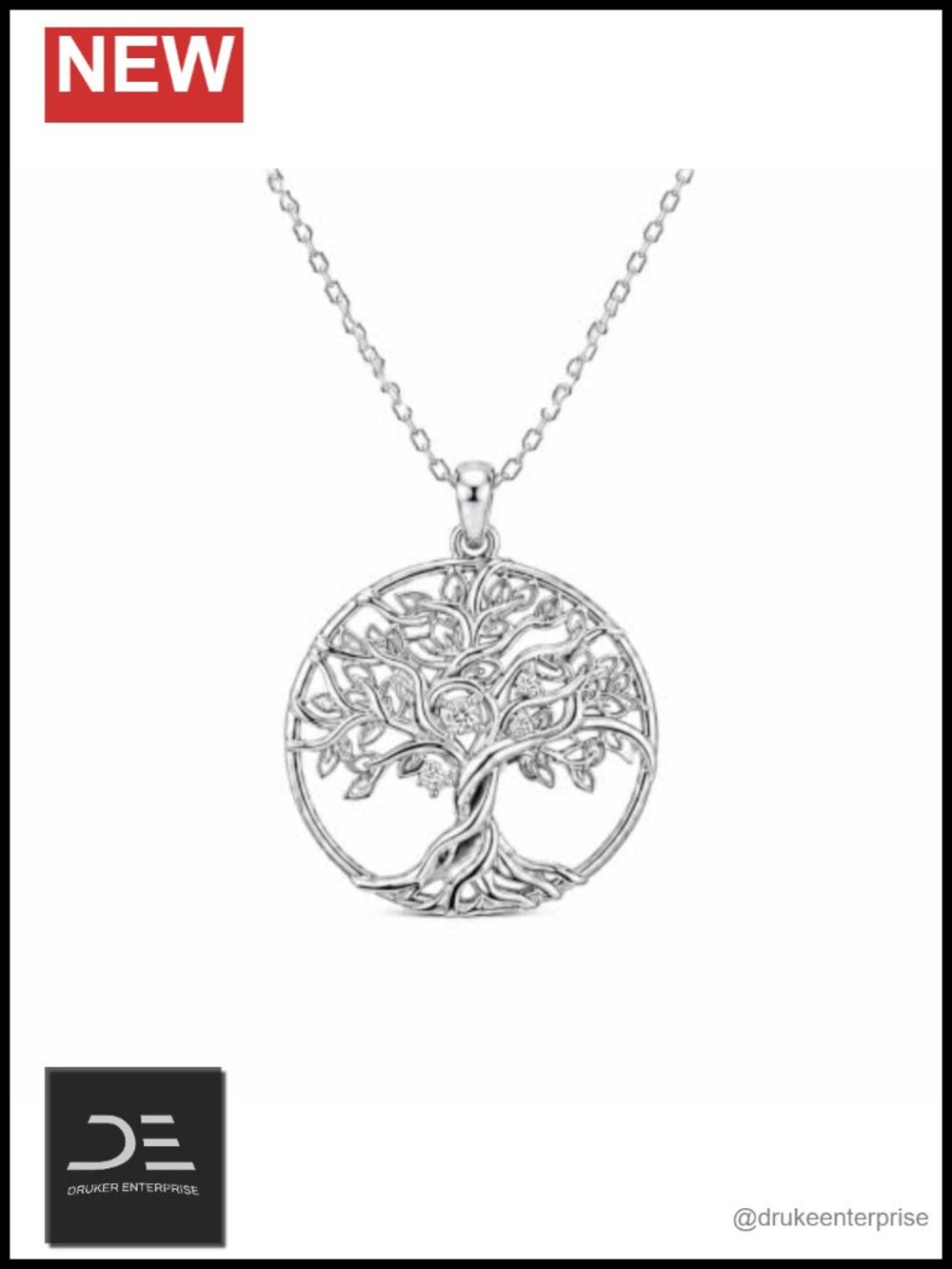 925 Sterling Silver Tree of Life Pendant Necklace Lab Created Diamond Jewelry